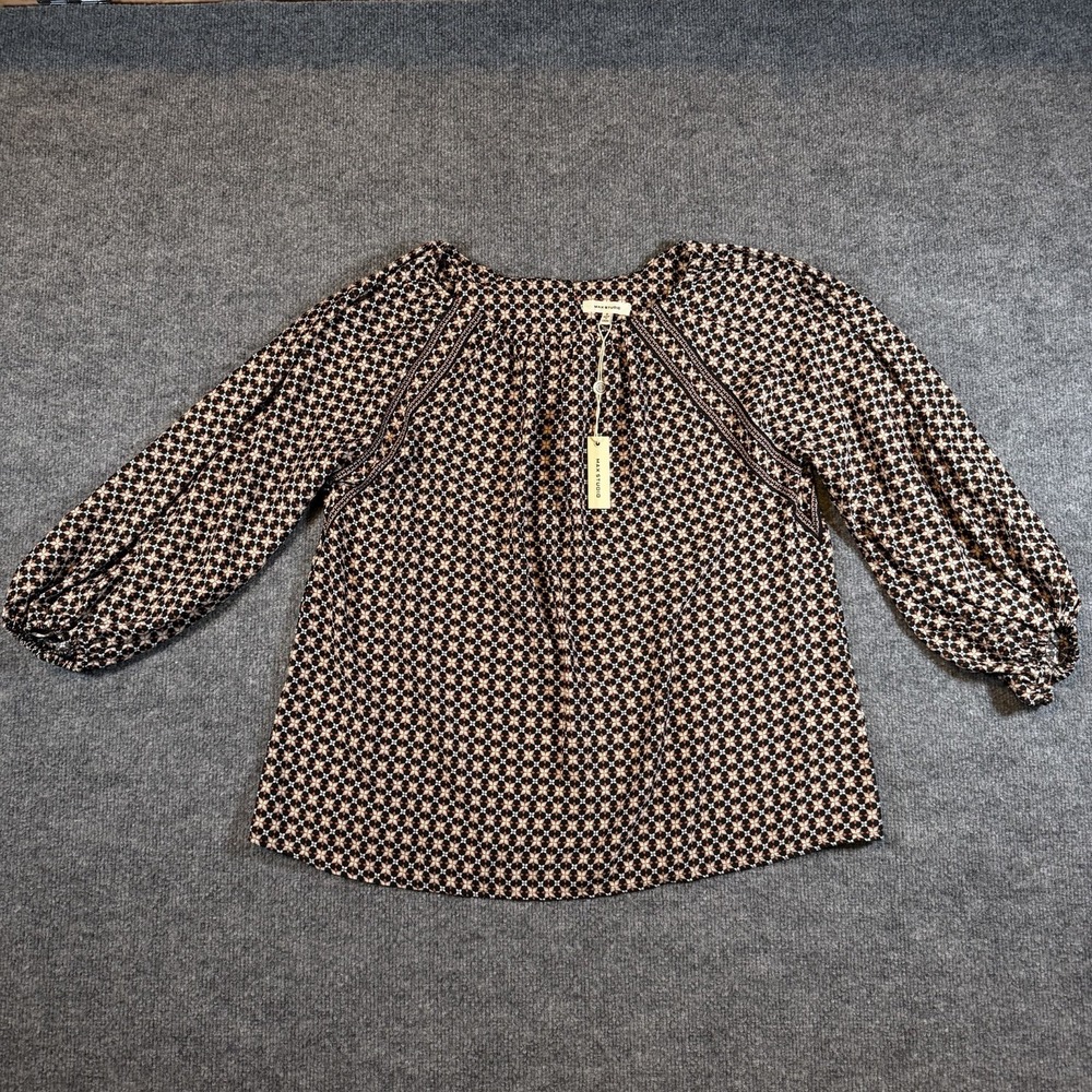 Max Studio Medallion Blouse Womens S Geometric Loose Fit Puffโ Sleeve